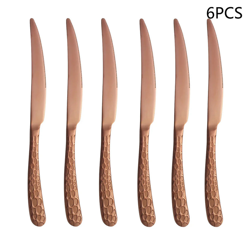 Axyaa Rose Gold Stainless Steel Tableware Set - 24pcs, Steak Knife, Dinner Fork, Soup Spoon, Tea Spoon