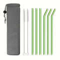 Axyaa Glass Straws Set with Brush Bag, 9pcs Smoothie Cocktail Milkshake Juice Straws