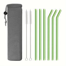 Axyaa Glass Straws Set with Brush Bag, 9pcs Smoothie Cocktail Milkshake Juice Straws
