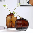 Axyaa Brown Glass Vase Hydroponic Flower Pot Modern Room Decor