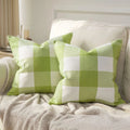 Axyaa Buffalo Plaid Check Throw Pillow Covers in Blue White Orange Ivory.