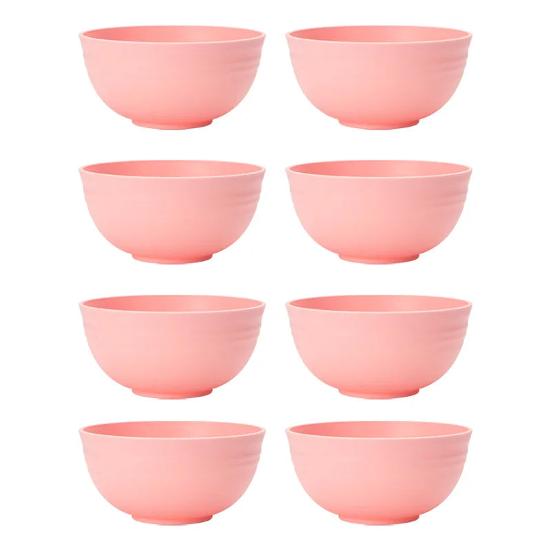 Axyaa Pink Plastic Cereal Bowls - Set of 4/6/8, Reusable for Home & Outdoor Dining