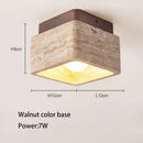 Axyaa Cave Travertine Ceiling Lamp with Walnut Wood Finish
