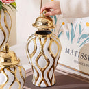 Axyaa Ceramic Geometric Vase Golden Pattern Jar Home Decor Ornament