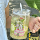 Axyaa Cute Glass Cup with Lid and Straw for Hot/Cold Drinks - 1000ml Capacity