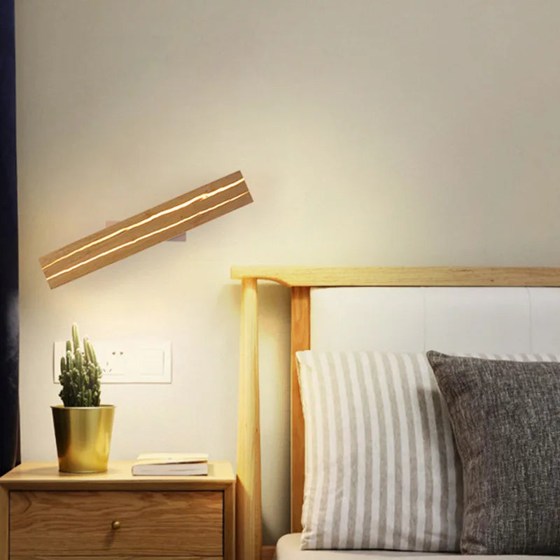 Nordic Solid Wood Rotatable Wall Lamp for Bedroom, Hotel Room Decor - Axya