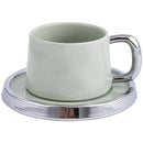 Axyaa Silver-Rimmed Ceramic Cup and Saucer Set - Luxury Water Cup, Flower Cup