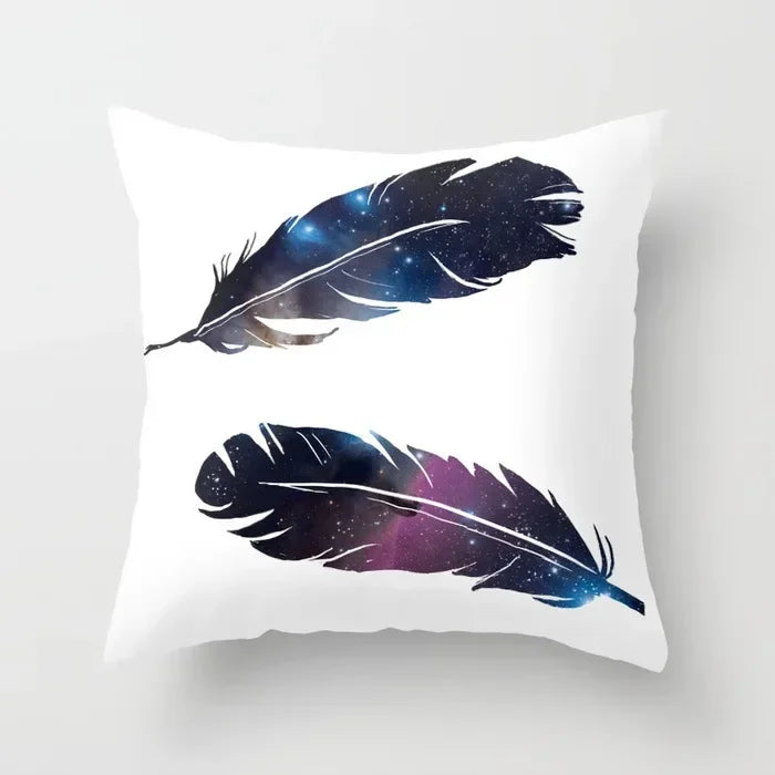 Axyaa White Feather Pillowcase Blue Polyester Cushion Cover for Home Decor