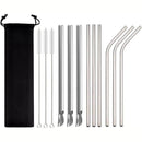 Axyaa Gold Steel Straw Spoon Set with Brush - 13Pcs