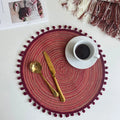 Axyaa Red Pompom Placemats - Set of 6/10, Cute Woven Table Mats for Kitchen & Dining