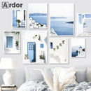 Axyaa Santorini Ocean Seascape Canvas Wall Art Painting Print for Living Room Decor