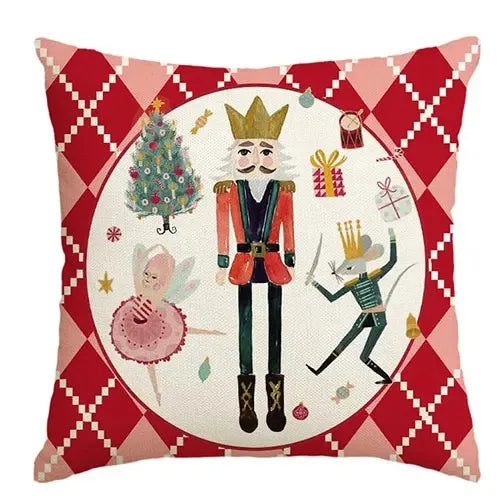 Christmas Nutcracker Decoration Pillowcase Set - Axyaa Branded Festive Tree Printed Cushion Suite