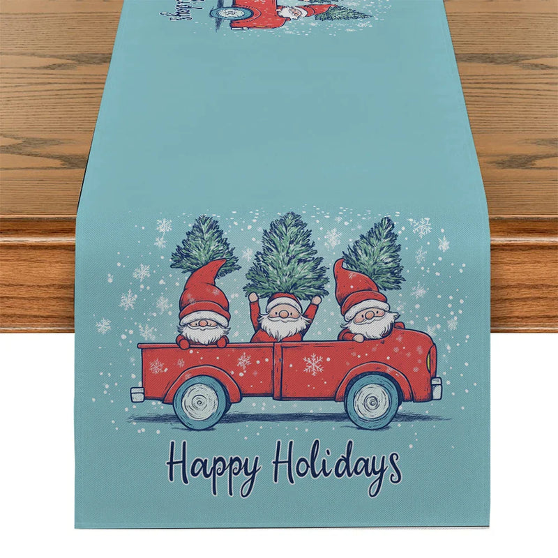Axyaa Christmas Pickup Truck Pygmy Fir Snowflake Table Runner