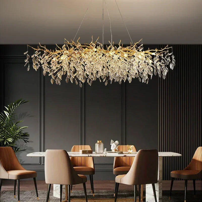 Axyaa Branch-Shaped Crystal Chandelier for Villa Duplex Living Room LED Pendant Lamp