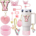 Axyaa 9-Piece Accessory Set for Stanley Cup: Butterfly Straw, Cover, Cap, Boot, Charm, Initials