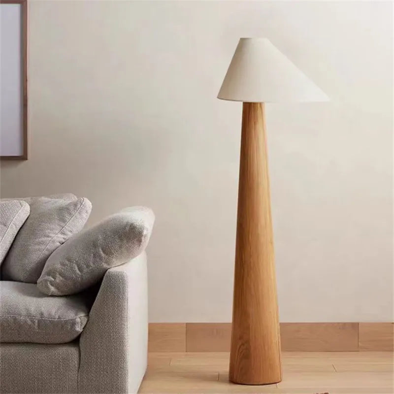 Tapered Oak Wood Floor Lamp Wabi-sabi Nordic Standing Lamp by Axyaa