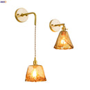 Axyaa Japanese Amber Glass LED Wall Lamp Vintage Copper Applique Murale