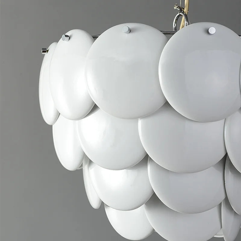 Axyaa White Ceramic Chandelier: Danish Design Hanging Lamp for Bedroom and Home Decoration