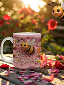 Axyaa 3D Bee & Flower Ceramic Mug - 350ml Cup for Nature Lovers
