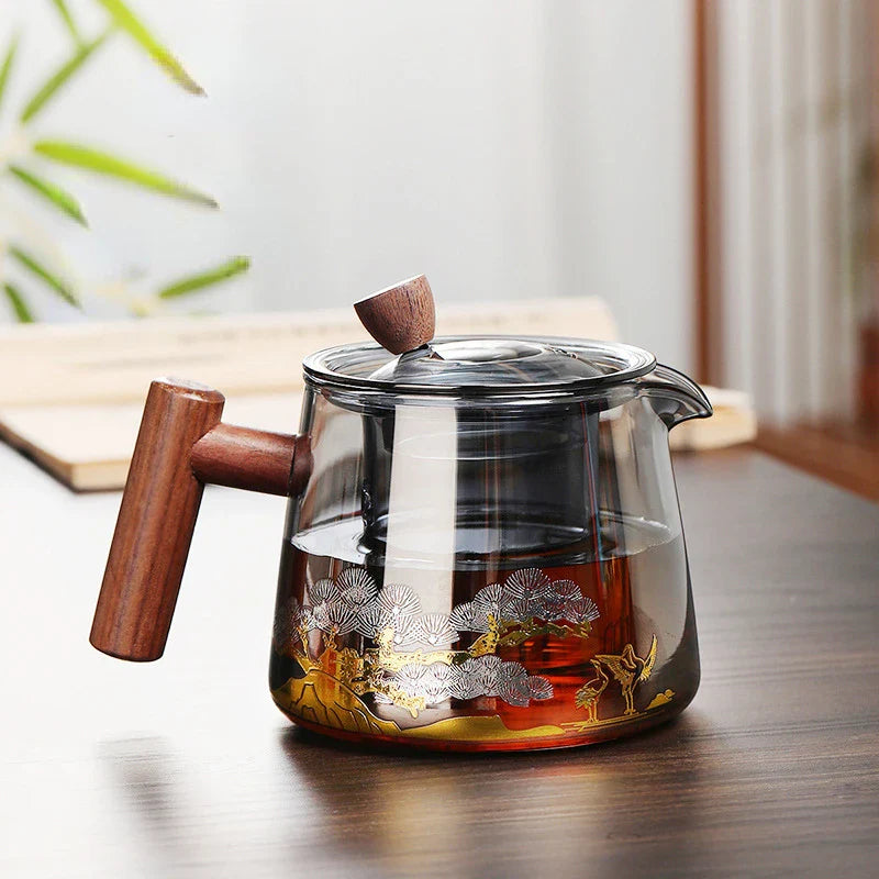 Axya Glass Teapot Set with Wooden Handle and Double Layer Filter