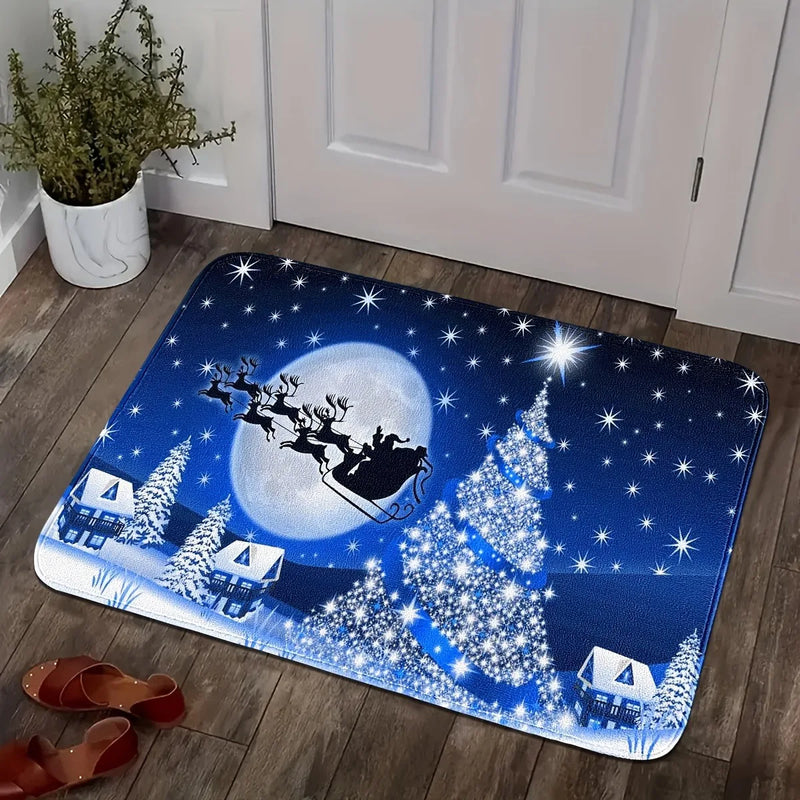Axyaa Christmas Door Mat: Festive Reindeer & Santa Claus Pattern, Non-Slip