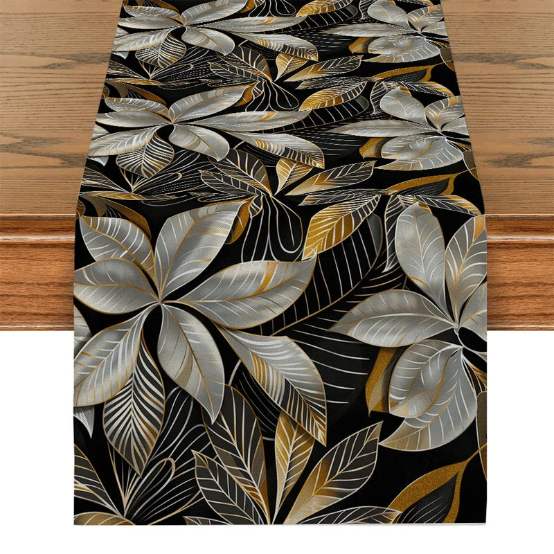 Axyaa Metallic Texture Floral Branches Table Runner for Dining & Dresser Decor