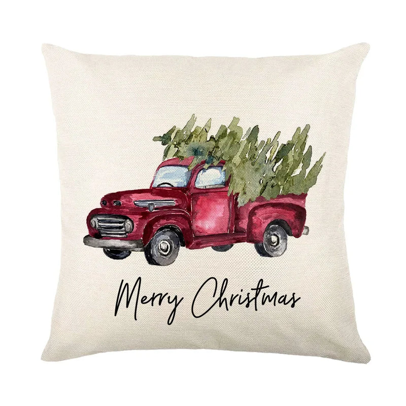 Christmas Decor Pillow Cover 18x18 in Linen Throw - Axyaa Home Decor