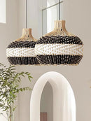 Axyaa Retro Rattan Round LED Ceiling Chandelier for Home Decoration