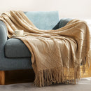Axyaa Cream White Knit Throw Blanket with Tassels
