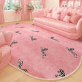 Axyaa Irregular Pink Fluffy Rug Flowers Printed High End Soft Floor Mat