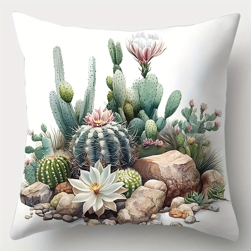 Axyaa Cactus Flower Sofa Pillow Case Set, 17.7" Home Decor Single-Sided Print