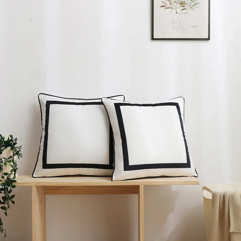 Axyaa Velvet Cushion Cover, Black Blue Square, Soft Home Decor Pillow Case, 45x45cm