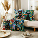 Colorful Cats & Flowers Pillow Covers by Axyaa - Sofa, Bedroom, Car Pillow Cover
