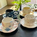 Axyaa Hand-painted Flower Love Heart Ceramic Coffee Cup and Saucer