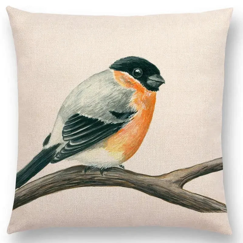 Birds Painting Cushion Cover - Axyaa Collection: Robin, Titmouse, Toucan, Sparrow, Firecrest, Cardinal, Bullfinch