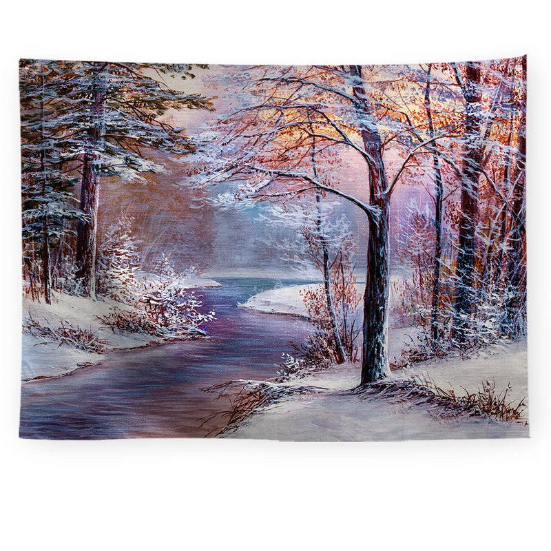 Axyaa Snowy Forest Tapestry Tree Wall Hanging for Home Decor