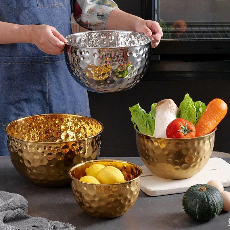 Axyaa Stainless Steel Hammered Salad Bowl for Kitchen Tableware Mixing Basket