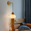 Axyaa LED Wall Sconce Walnut Wood Pull Chain Switch Art Light