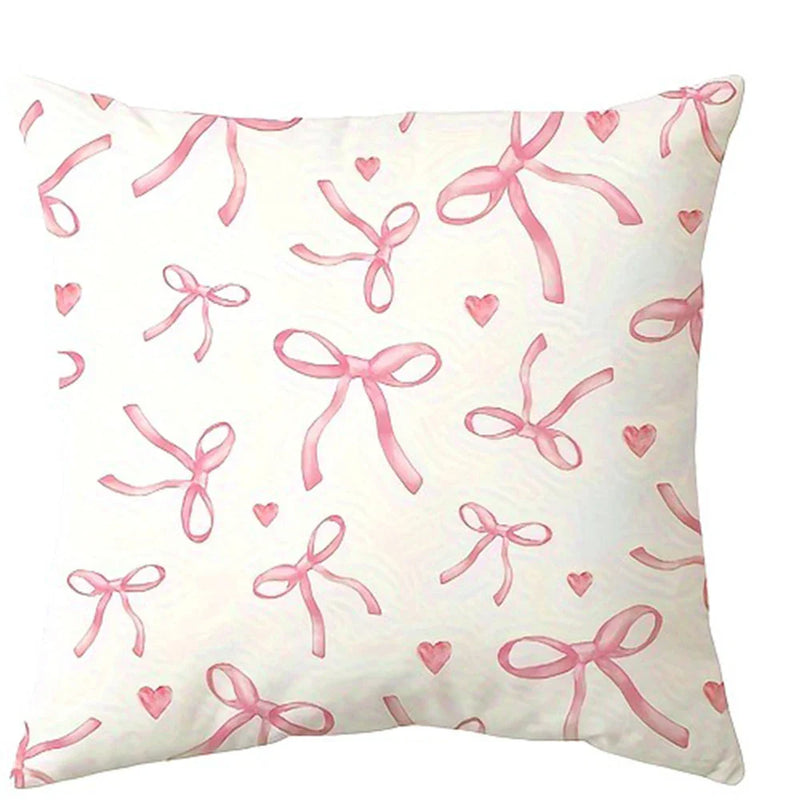 Axyaa Pink Bow Cherry Pillowcase: Soft, Sofa Cushion Cover for Stylish Comfort