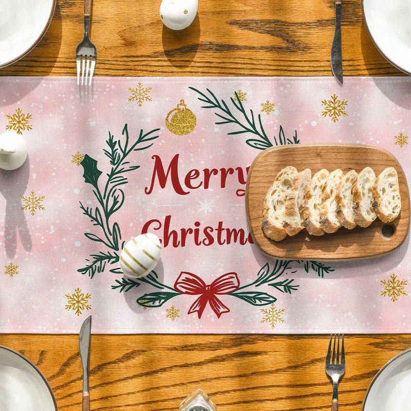 Axyaa Christmas Tree Gold Snowflake Table Runner for Farmhouse Holiday Party