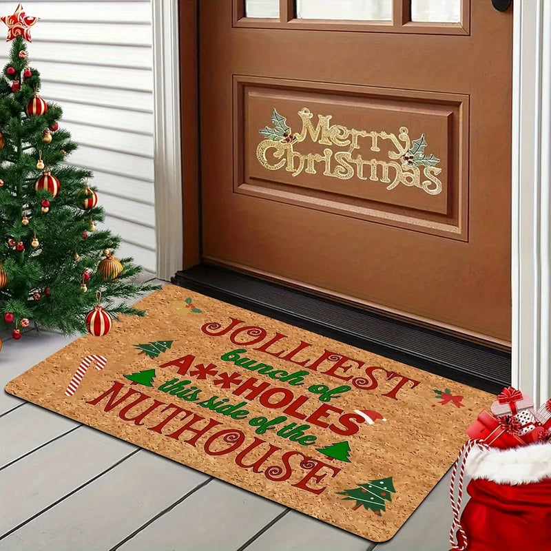 Axyaa Christmas Decoration Door Mat with "The Happiest Hole" Design