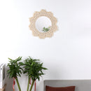 White Macrame Tapestry Mirror by Axyaa - Boho Nordic Wall Hanging Decoration