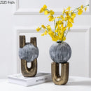 Axyaa Abstract Art Ceramic Vase with Artificial Flowers - Modern Room Decor Aesthetic