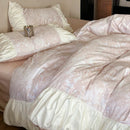 Axyaa Luxury Cotton Satin Bedding Set with Printed Duvet Cover, Sheets, Lace Quilt, Pillowcase