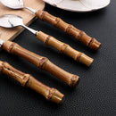 Axyaa 24Pcs Bamboo Handle Stainless Steel Cutlery Set Creative Dinnerware