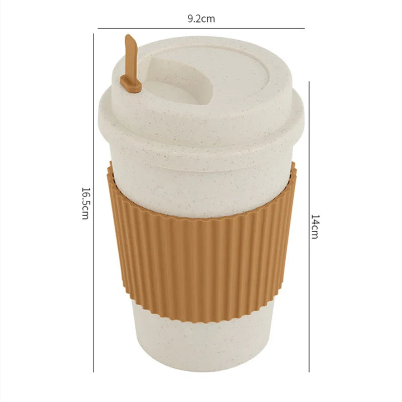Axyaa Reusable Wheat Straw Coffee Cup With Lid 450ml - Portable & Dishwasher Safe