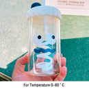 Axyaa Cute Expression Glass Water Bottle With Straw, Portable Drinking Bottle