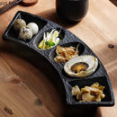 Axyaa Matte Stone Curved Plate: Patterned Ceramic Dessert Sushi Snack Molecular Cuisine Plate