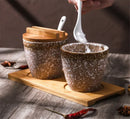 Axya Ceramic Seasoning Pot Set with Spoon Cover - Retro Japanese Style Salt Pepper Oil Jars