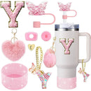 Axyaa Cup Accessories Set: Butterfly Straw, Cover, Cap, Boot, Handle Charm, Initials Sticker